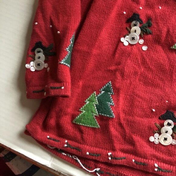 Quacker Factory Red Button Snowman Christmas Sweater Women’s Sz L A1252 - Picture 2 of 7